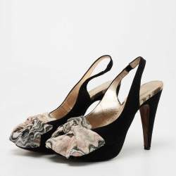 Missoni Black Suede and Fabric Bow Peep Toe Slingback Pumps Size 40