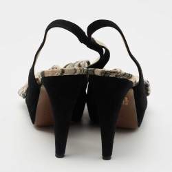 Missoni Black Suede and Fabric Bow Peep Toe Slingback Pumps Size 40