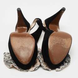 Missoni Black Suede and Fabric Bow Peep Toe Slingback Pumps Size 40
