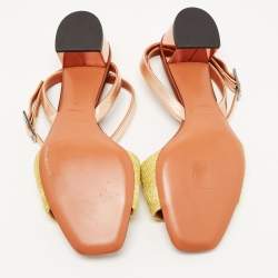 Pre Owned Missoni Gold/Metallic Leather and Lurex Fabric Ankle Strap Sandals Size 38