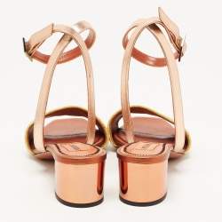 Pre Owned Missoni Gold/Metallic Leather and Lurex Fabric Ankle Strap Sandals Size 38