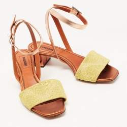 Pre Owned Missoni Gold/Metallic Leather and Lurex Fabric Ankle Strap Sandals Size 38