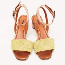 Pre Owned Missoni Gold/Metallic Leather and Lurex Fabric Ankle Strap Sandals Size 38