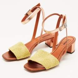 Pre Owned Missoni Gold/Metallic Leather and Lurex Fabric Ankle Strap Sandals Size 38