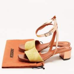 Pre Owned Missoni Gold/Metallic Leather and Lurex Fabric Ankle Strap Sandals Size 38