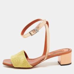 Pre Owned Missoni Gold/Metallic Leather and Lurex Fabric Ankle Strap Sandals Size 38