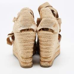 Pre Owned Missoni Multicolor Embroidered Fabric Ankle Tie Espadrille Wedge Pumps Size 37