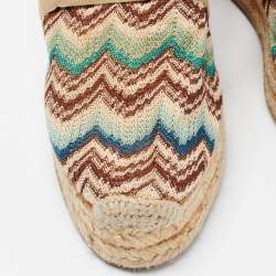 Pre Owned Missoni Multicolor Embroidered Fabric Ankle Tie Espadrille Wedge Pumps Size 37
