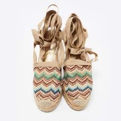 Pre Owned Missoni Multicolor Embroidered Fabric Ankle Tie Espadrille Wedge Pumps Size 37