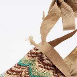 Pre Owned Missoni Multicolor Embroidered Fabric Ankle Tie Espadrille Wedge Pumps Size 37
