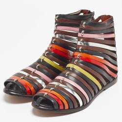 Pre Owned Missoni Multicolor Leather Strappy Flats Size 37
