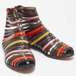 Pre Owned Missoni Multicolor Leather Strappy Flats Size 37