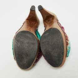 Pre Owned Missoni Multicolor Knit Fabric Bow Sandals Size 36