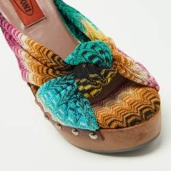Pre Owned Missoni Multicolor Knit Fabric Bow Sandals Size 36