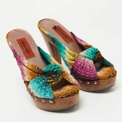 Pre Owned Missoni Multicolor Knit Fabric Bow Sandals Size 36