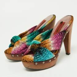 Pre Owned Missoni Multicolor Knit Fabric Bow Sandals Size 36