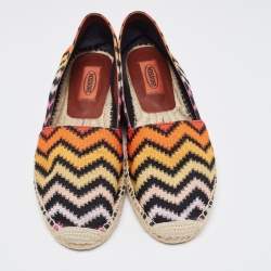 Pre Owned Missoni Multicolor Zigzag Knit Fabric Espadrille Flats Size 39