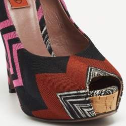 Pre Owned Missoni Multicolor Zig Zag Print Fabric Peep Toe Pumps Size 38