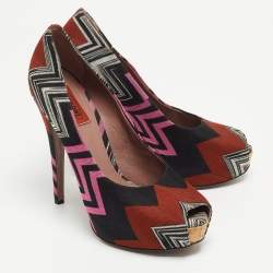 Pre Owned Missoni Multicolor Zig Zag Print Fabric Peep Toe Pumps Size 38