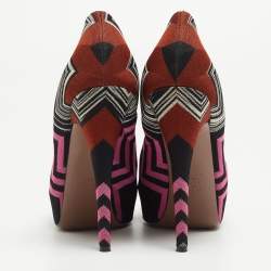 Pre Owned Missoni Multicolor Zig Zag Print Fabric Peep Toe Pumps Size 38