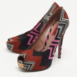 Pre Owned Missoni Multicolor Zig Zag Print Fabric Peep Toe Pumps Size 38