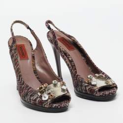 Pre Owned Missoni Multicolor Tweed Crystal Embellished Peep Toe Slingback Sandals Size 38