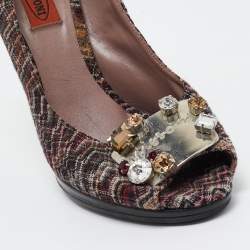 Pre Owned Missoni Multicolor Tweed Crystal Embellished Peep Toe Slingback Sandals Size 38
