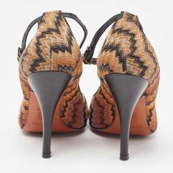 Missoni Black/Orange Fabric and Leather Ankle T-Strap Pumps Size 37
