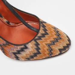 Missoni Black/Orange Fabric and Leather Ankle T-Strap Pumps Size 37