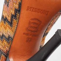 Missoni Black/Orange Fabric and Leather Ankle T-Strap Pumps Size 37