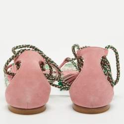 Pre Owned Missoni Multicolor Suede Zig Zag Tie Up Strap Flat Sandals Size 37