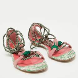 Pre Owned Missoni Multicolor Suede Zig Zag Tie Up Strap Flat Sandals Size 37