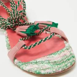 Pre Owned Missoni Multicolor Suede Zig Zag Tie Up Strap Flat Sandals Size 37