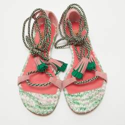 Pre Owned Missoni Multicolor Suede Zig Zag Tie Up Strap Flat Sandals Size 37