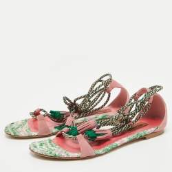 Pre Owned Missoni Multicolor Suede Zig Zag Tie Up Strap Flat Sandals Size 37