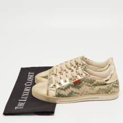 Pre Owned Missoni Gold Brocade Fabric and Leather Lace Up Sneakers Size 38.5