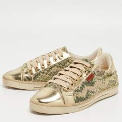 Pre Owned Missoni Gold Brocade Fabric and Leather Lace Up Sneakers Size 38.5
