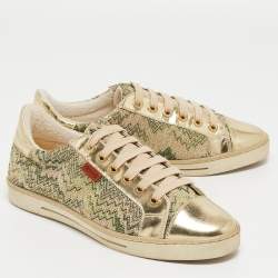 Pre Owned Missoni Gold Brocade Fabric and Leather Lace Up Sneakers Size 38.5