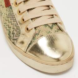 Pre Owned Missoni Gold Brocade Fabric and Leather Lace Up Sneakers Size 38.5