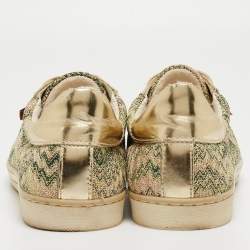 Pre Owned Missoni Gold Brocade Fabric and Leather Lace Up Sneakers Size 38.5