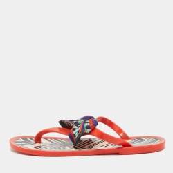 Pre Owned Missoni Orange Jelly Bow Thong Flat Sandals Size 37