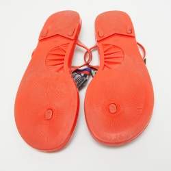 Pre Owned Missoni Orange Jelly Bow Thong Flat Sandals Size 37