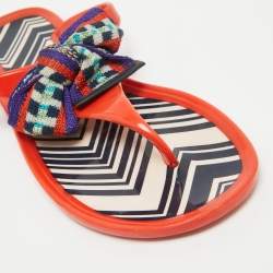 Pre Owned Missoni Orange Jelly Bow Thong Flat Sandals Size 37