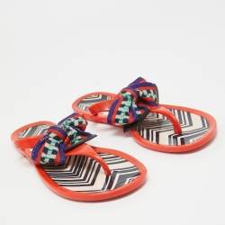 Pre Owned Missoni Orange Jelly Bow Thong Flat Sandals Size 37
