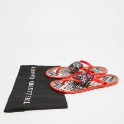 Pre Owned Missoni Orange Jelly Bow Thong Flat Sandals Size 37