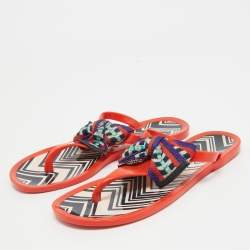 Pre Owned Missoni Orange Jelly Bow Thong Flat Sandals Size 37