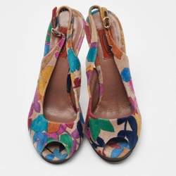 Pre Owned Missoni Multicolor Velvet Peep Toe Slingback Sandals Size 39.5