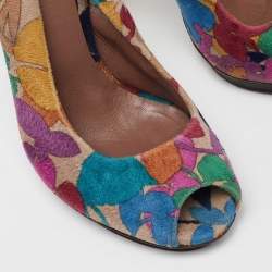 Pre Owned Missoni Multicolor Velvet Peep Toe Slingback Sandals Size 39.5