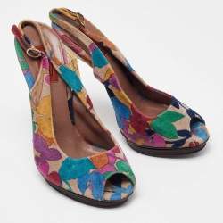 Pre Owned Missoni Multicolor Velvet Peep Toe Slingback Sandals Size 39.5