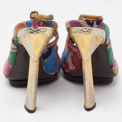 Pre Owned Missoni Multicolor Velvet Peep Toe Slingback Sandals Size 39.5